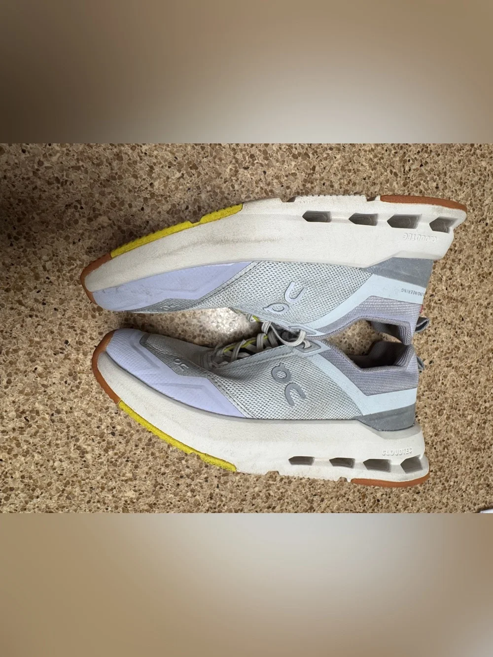 On Running Kid’s Cloudnova Light Gray and White Sneakers with Yellow Accents